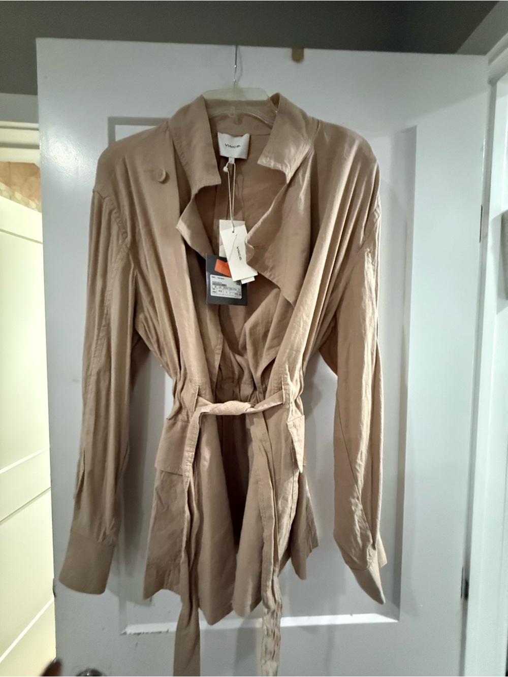 Vince Sand/Taupe Trench Coat with Self-Tie Belt